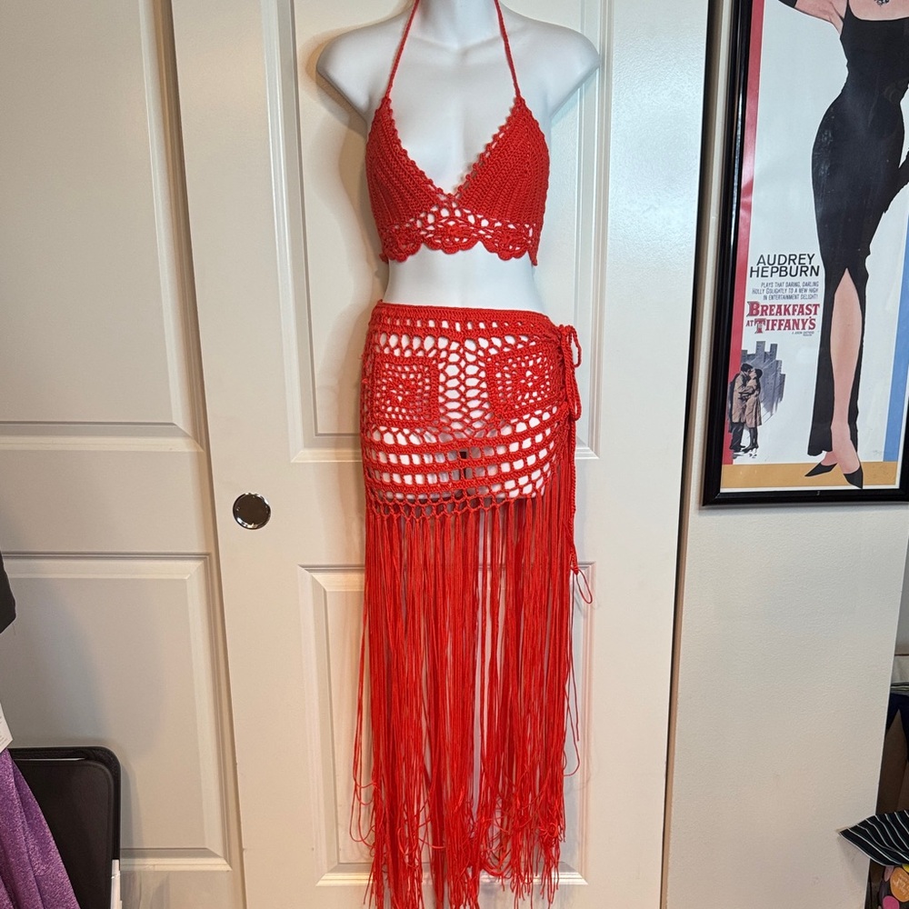 Red Crochet Bikini Set